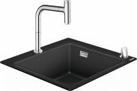 Гранитные мойки hansgrohe C51-F450-06 чорний графіт зі змішувачем хром 43217000